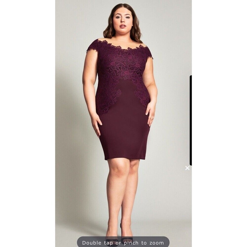 NWT Tadashi Shoji Olivine Lace Neoprene Cocktail Dress Plus Size 20Q Plum Purple